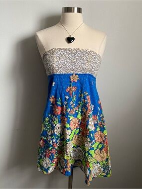 Vintage Y2K Free People Boho cotton floral babydoll strapless top